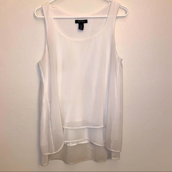 White House Black Market Tops - WHBM White Chiffon Layered Tunic Tank